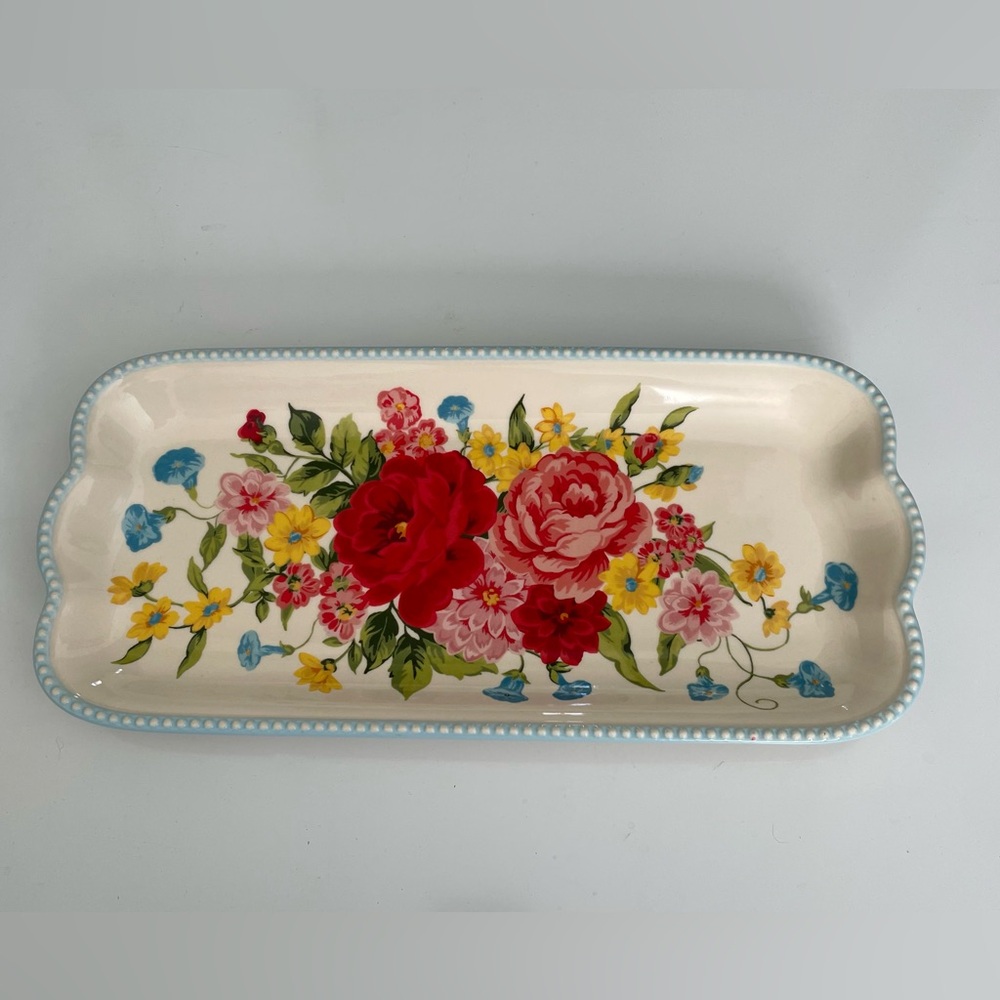 Pioneer Woman Sweet Rose Ceramic Tray 7”x14”